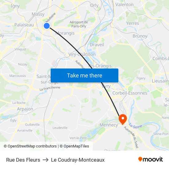 Rue Des Fleurs to Le Coudray-Montceaux map