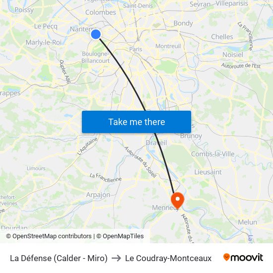 La Défense (Calder - Miro) to Le Coudray-Montceaux map