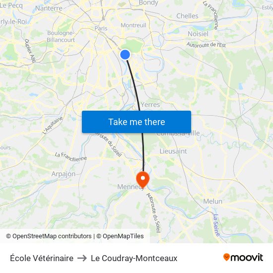 École Vétérinaire to Le Coudray-Montceaux map
