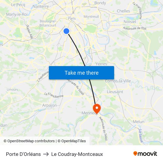 Porte D'Orléans to Le Coudray-Montceaux map