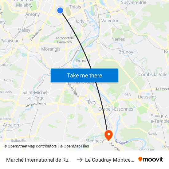 Marché International de Rungis to Le Coudray-Montceaux map