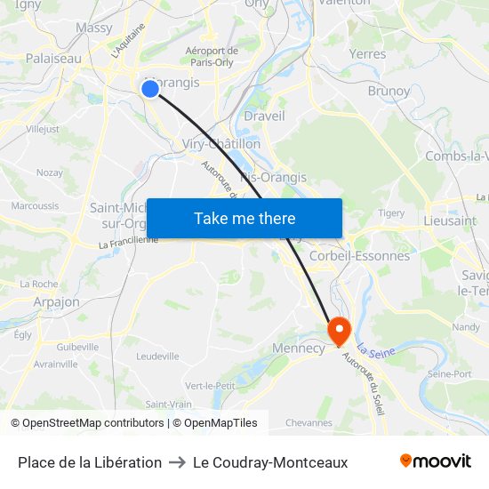 Place de la Libération to Le Coudray-Montceaux map