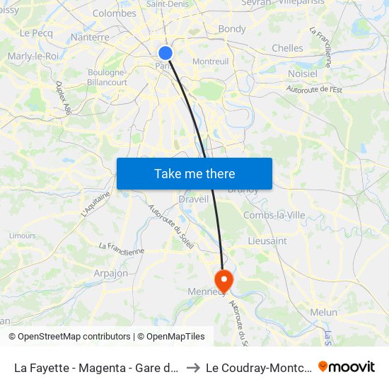 La Fayette - Magenta - Gare du Nord to Le Coudray-Montceaux map