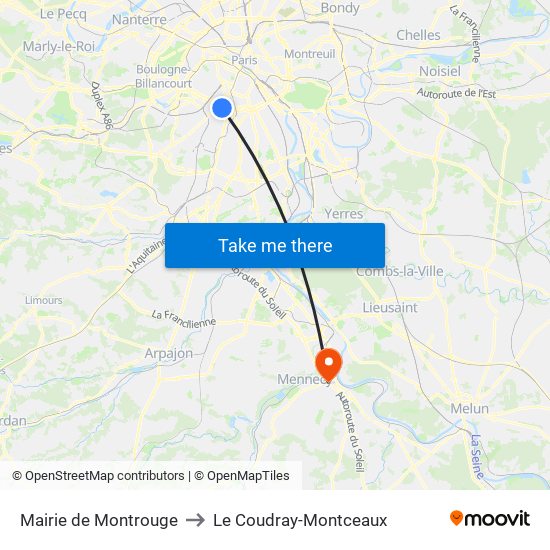 Mairie de Montrouge to Le Coudray-Montceaux map