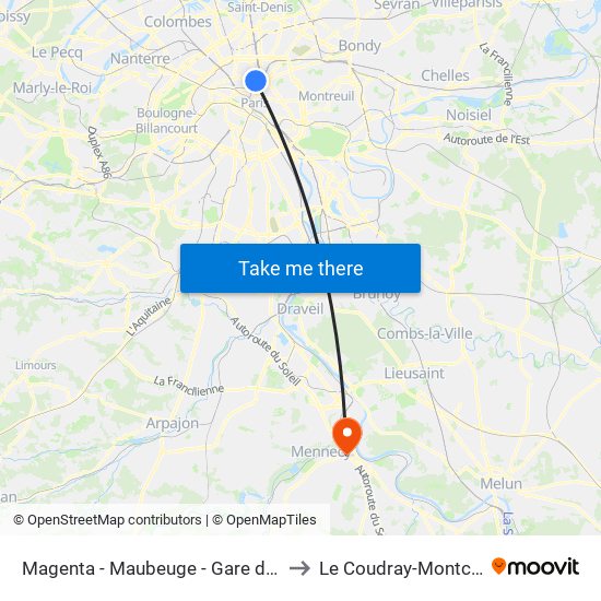 Magenta - Maubeuge - Gare du Nord to Le Coudray-Montceaux map