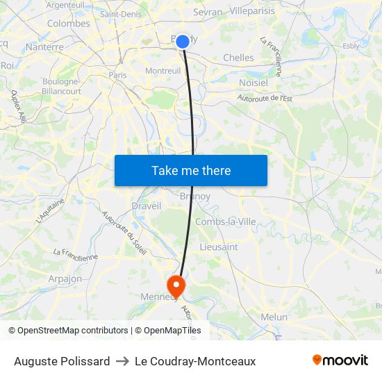 Auguste Polissard to Le Coudray-Montceaux map