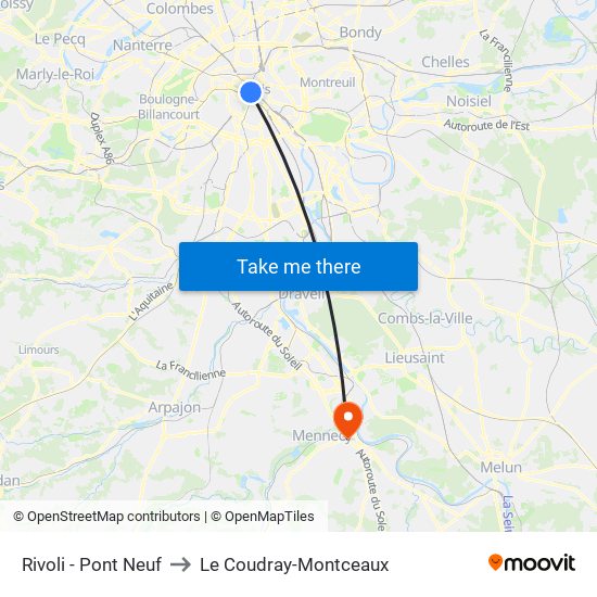 Rivoli - Pont Neuf to Le Coudray-Montceaux map