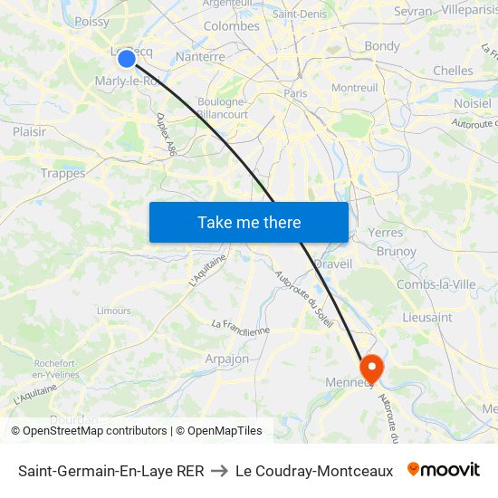 Saint-Germain-En-Laye RER to Le Coudray-Montceaux map