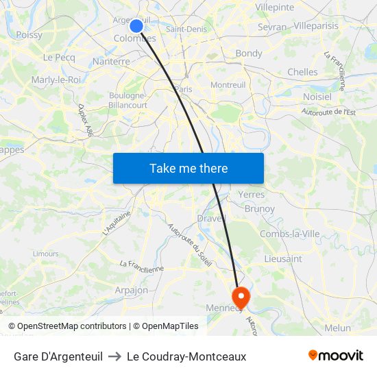 Gare D'Argenteuil to Le Coudray-Montceaux map