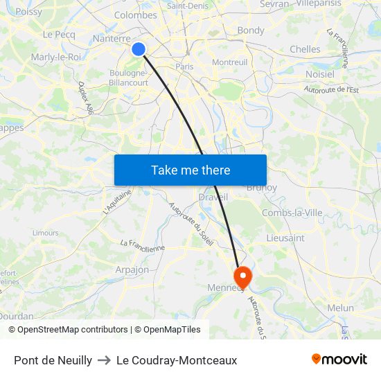 Pont de Neuilly to Le Coudray-Montceaux map