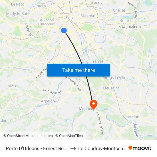 Porte D'Orléans - Ernest Reyer to Le Coudray-Montceaux map