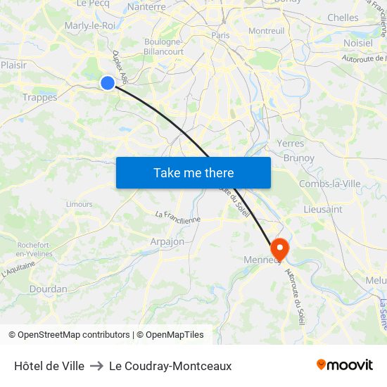Hôtel de Ville to Le Coudray-Montceaux map