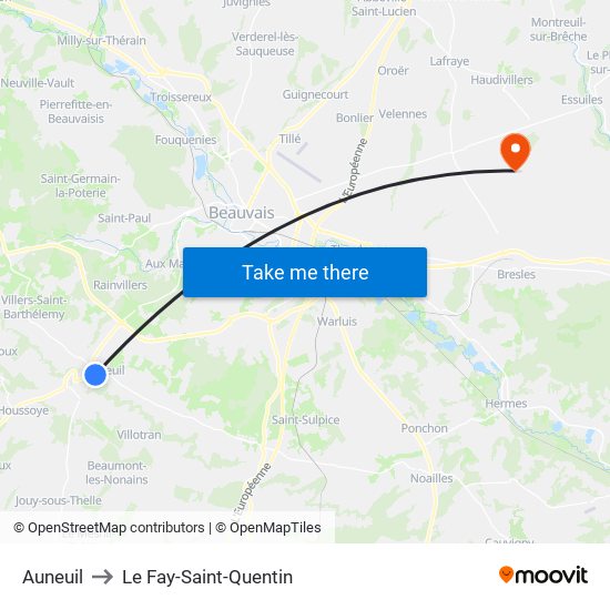 Auneuil to Le Fay-Saint-Quentin map