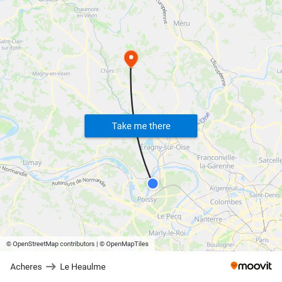 Acheres to Le Heaulme map