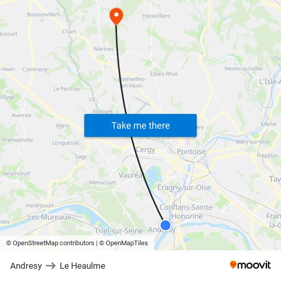 Andresy to Le Heaulme map