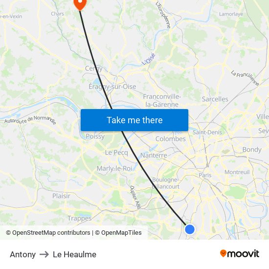 Antony to Le Heaulme map