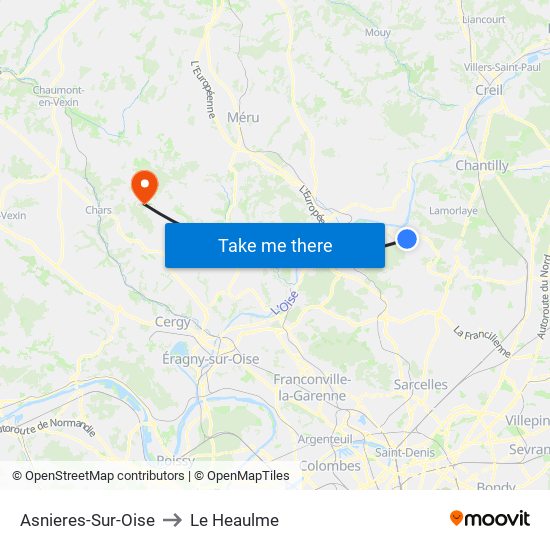Asnieres-Sur-Oise to Le Heaulme map