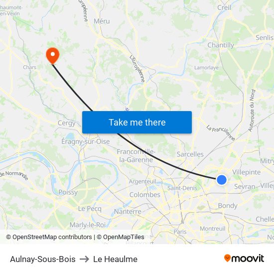 Aulnay-Sous-Bois to Le Heaulme map