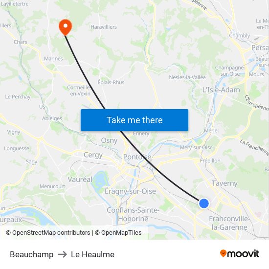 Beauchamp to Le Heaulme map