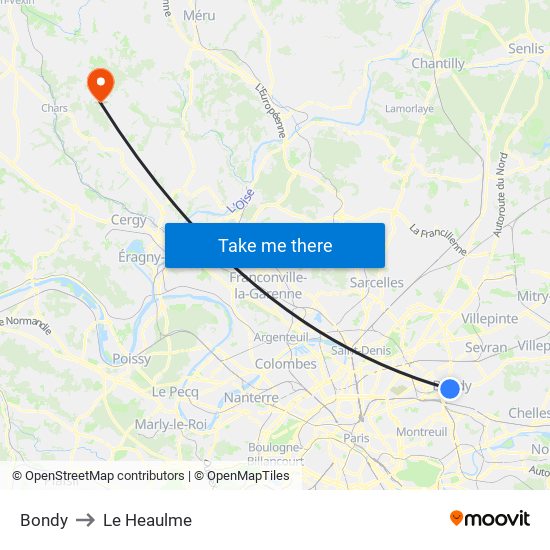 Bondy to Le Heaulme map