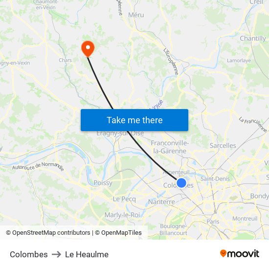 Colombes to Le Heaulme map