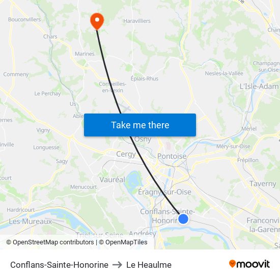 Conflans-Sainte-Honorine to Le Heaulme map