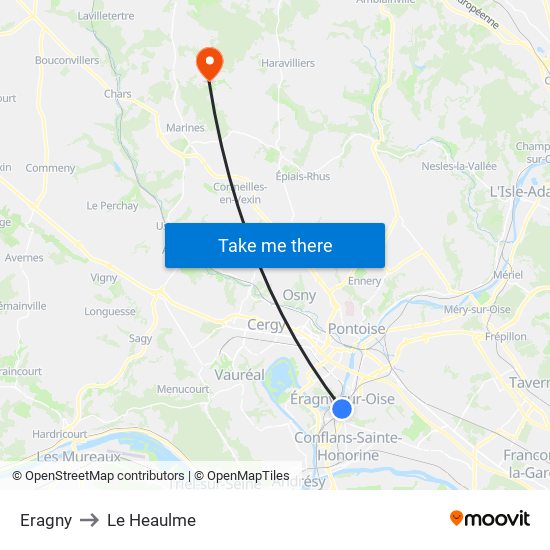 Eragny to Le Heaulme map