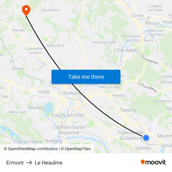 Ermont to Le Heaulme map
