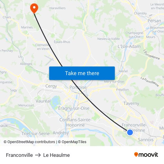 Franconville to Le Heaulme map