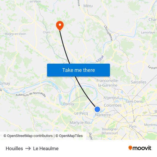 Houilles to Le Heaulme map