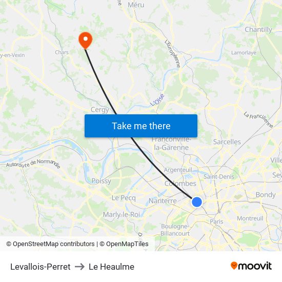 Levallois-Perret to Le Heaulme map