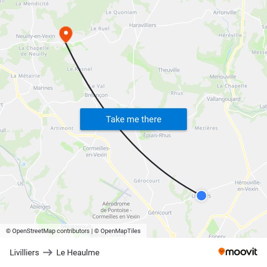 Livilliers to Le Heaulme map