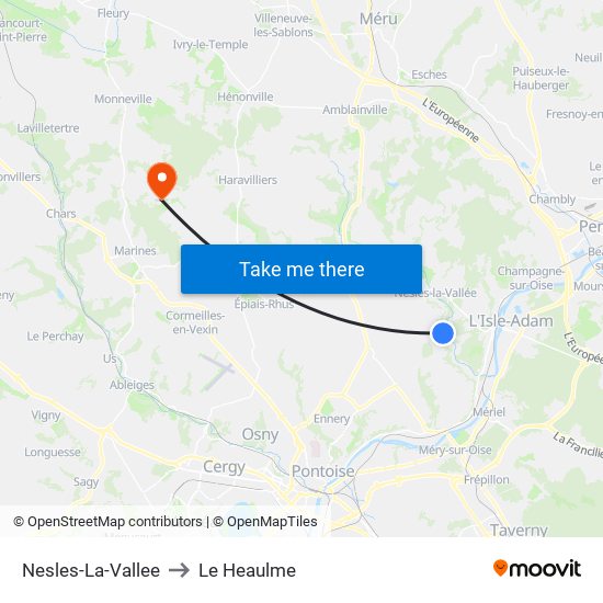 Nesles-La-Vallee to Le Heaulme map