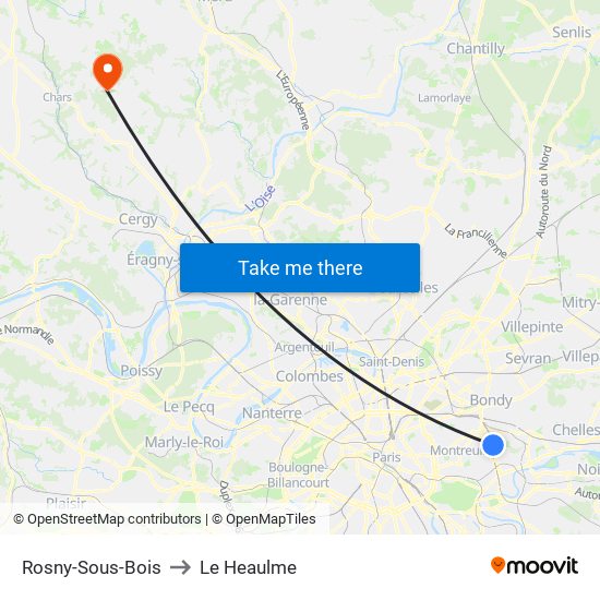 Rosny-Sous-Bois to Le Heaulme map