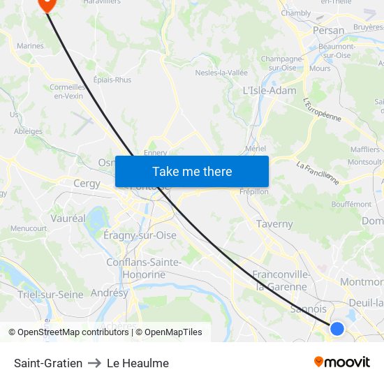 Saint-Gratien to Le Heaulme map