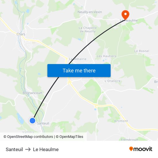 Santeuil to Le Heaulme map