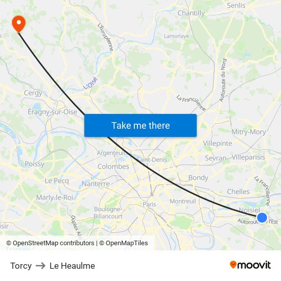 Torcy to Le Heaulme map