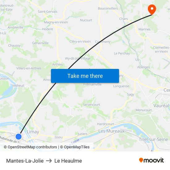 Mantes-La-Jolie to Le Heaulme map