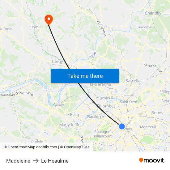Madeleine to Le Heaulme map