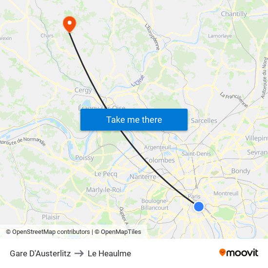 Gare D'Austerlitz to Le Heaulme map