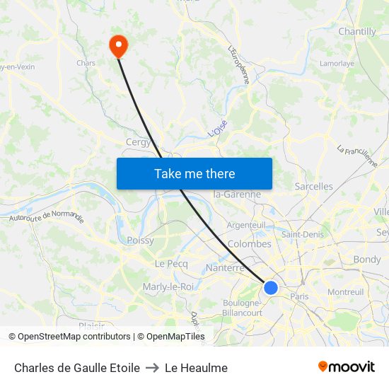 Charles de Gaulle Etoile to Le Heaulme map