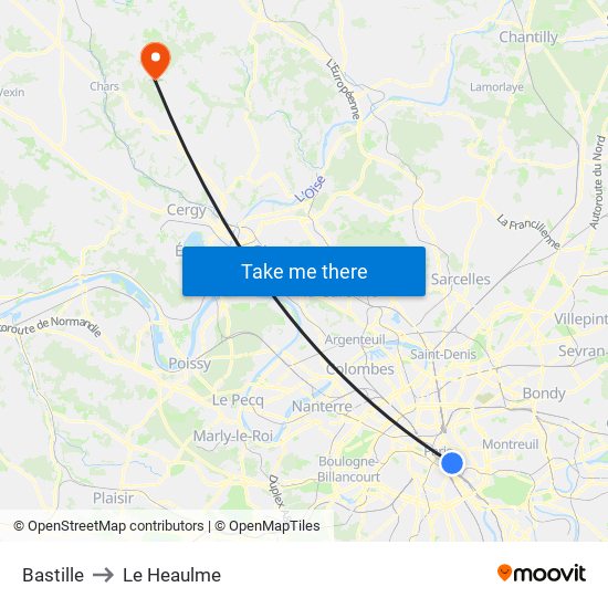 Bastille to Le Heaulme map