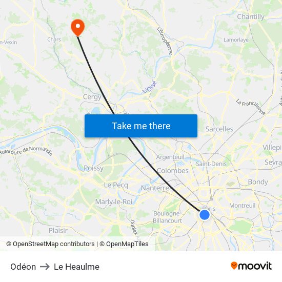 Odéon to Le Heaulme map
