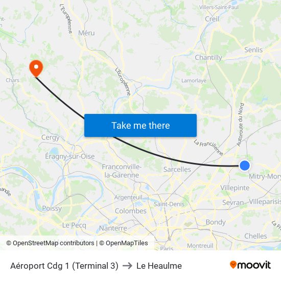 Aéroport Cdg 1 (Terminal 3) to Le Heaulme map