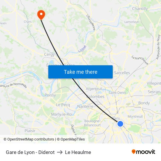Gare de Lyon - Diderot to Le Heaulme map
