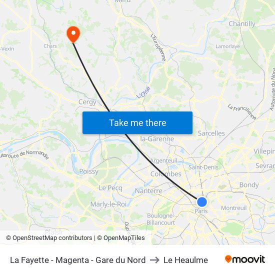 La Fayette - Magenta - Gare du Nord to Le Heaulme map
