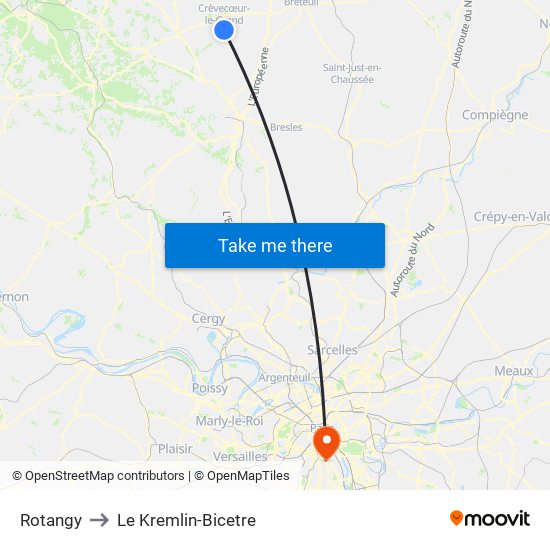 Rotangy to Le Kremlin-Bicetre map