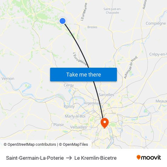 Saint-Germain-La-Poterie to Le Kremlin-Bicetre map