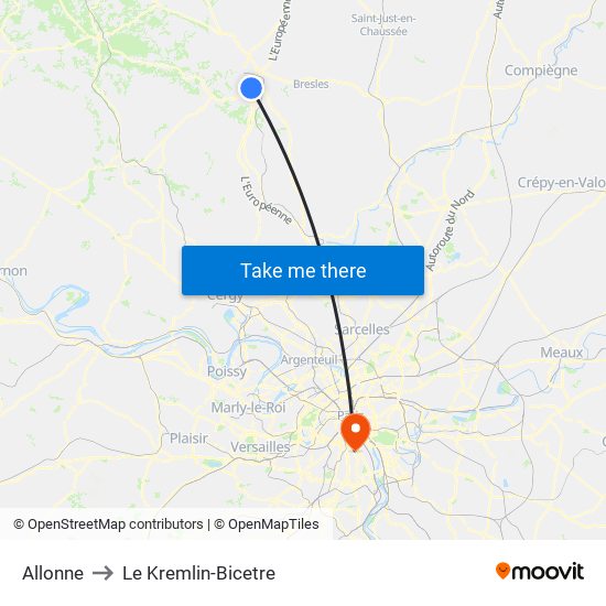 Allonne to Le Kremlin-Bicetre map