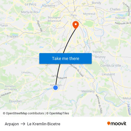 Arpajon to Le Kremlin-Bicetre map